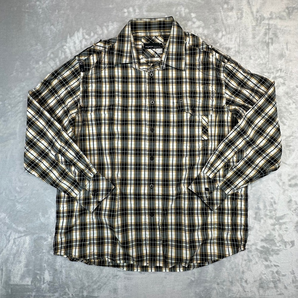 Rocawear Button Down Men XL Black Yellow Plaid‎ Long Sleeve Shirt Cotton 0259 - Picture 3 of 10